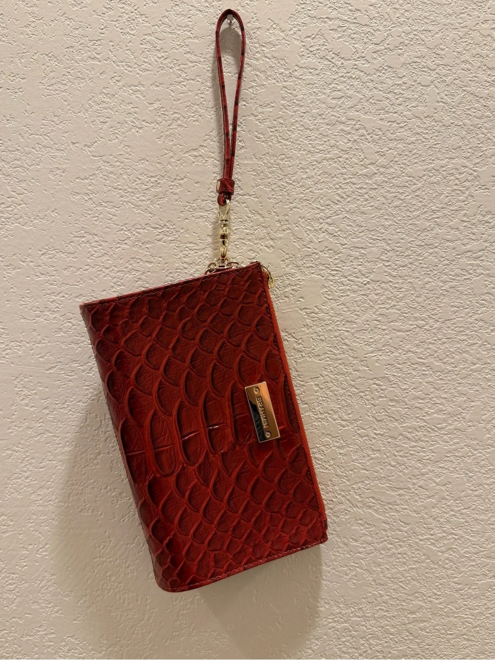 Brahmin Daisy Volcanic Red Croc-Embossed Leather Wristlet
